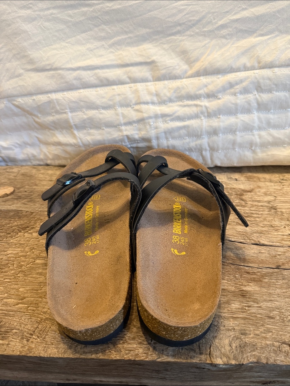 Birkenstock  Black Two-Strap Leather Slide Sandals Size 38 - Picture 4 of 5